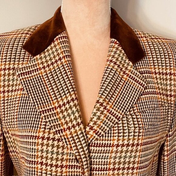 Pendleton Wool Vintage Plaid Equestrian Velvet Collar Blazer 8 Petite - Picture 5 of 10